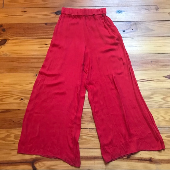 Zara Trafaluc Red Flowy Wide Leg Pants, EUC, S - Picture 3 of 12